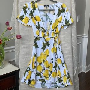 Lulus A La Tart Lemon Print Wrap Dress